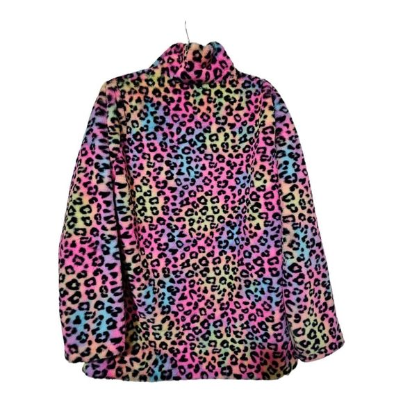 LEOPARD Print Rainbow Quarter Zip Fleece Pullover - Size L/XL - Picture 2 of 6
